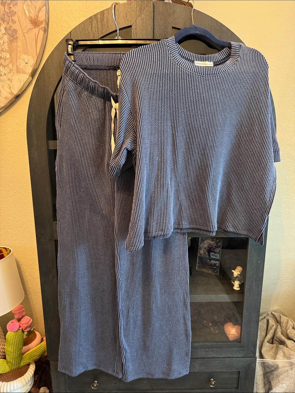 Zenana Outfitters Ribbed Knit Top & pants in Navy